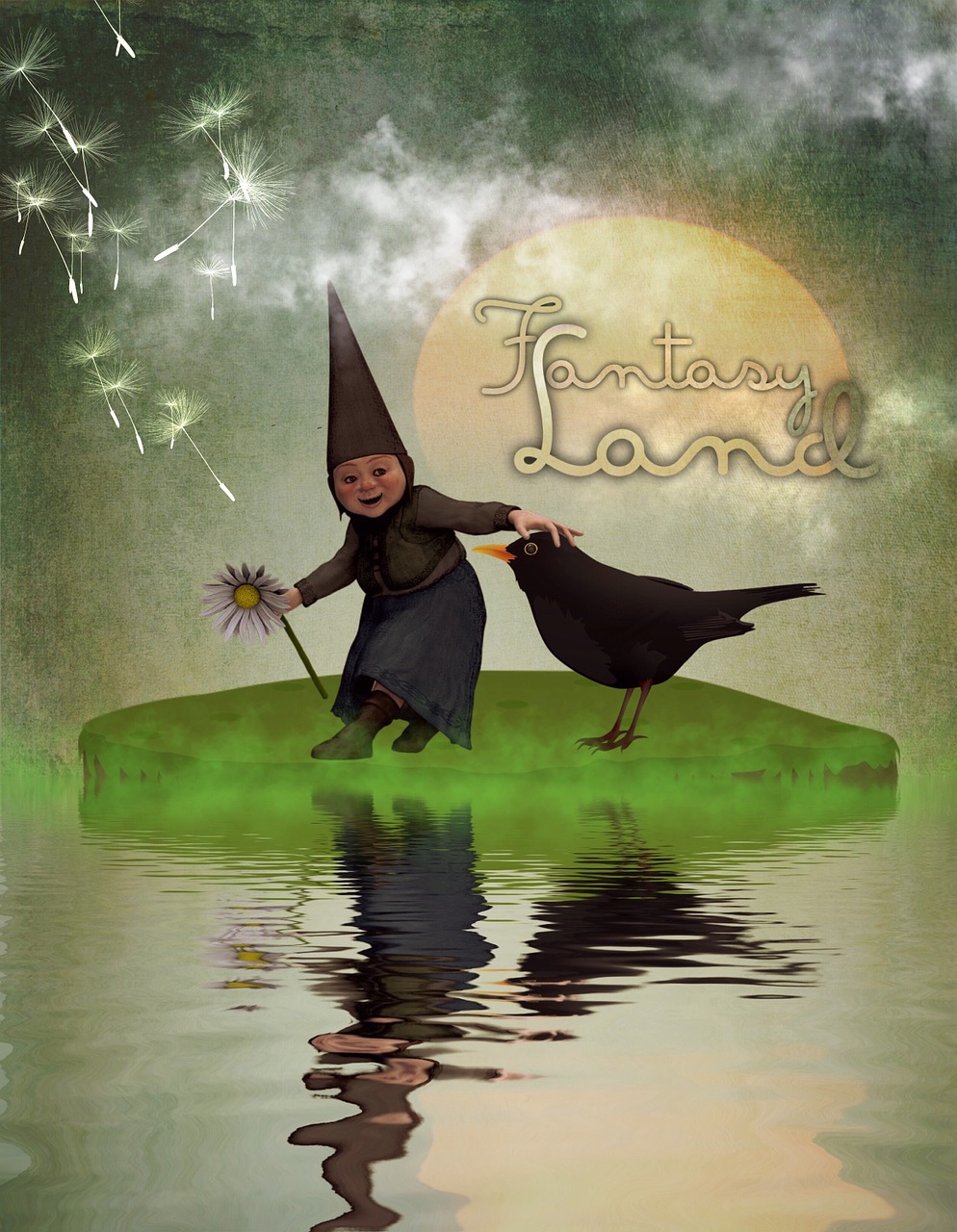 Download free HD stock image of Magic Dwarf Free magic dwarf blackbird illustration