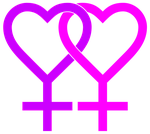 hearts color pink, entwined, cross under the tip