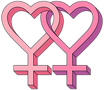 hearts color pink, entwined, cross under the tip