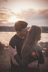 couple, kiss, sunset