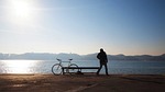 solitary, bicycle, man