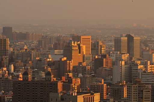 桃园, 城市景观, 日落, 台湾, 建筑, 视图, 房屋