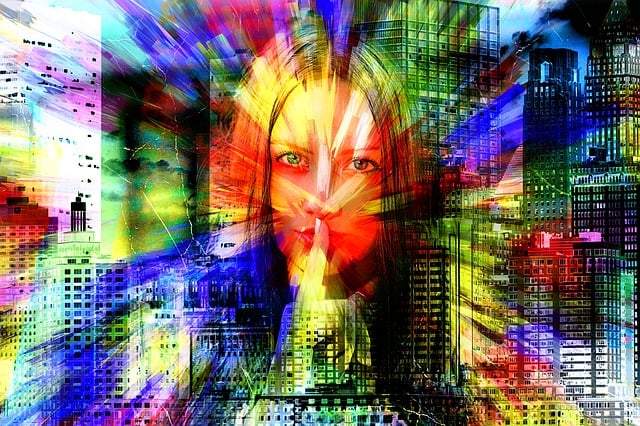 Free woman face skyline illustration