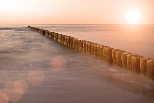 Zon, Zonsondergang, Zee, Schemering