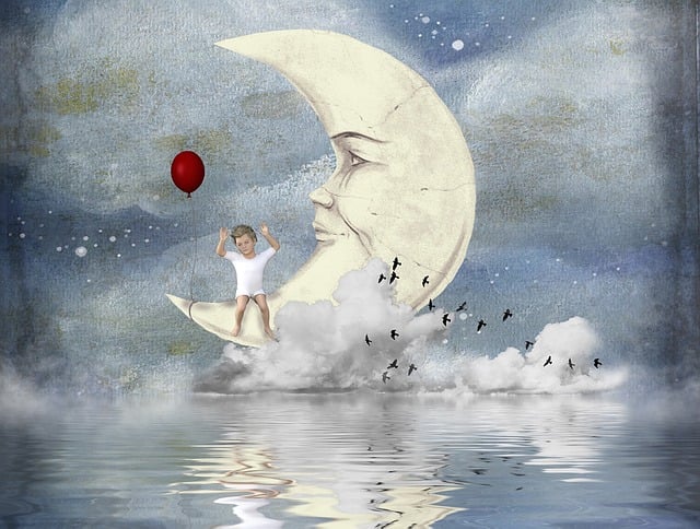 Free child moon clouds illustration