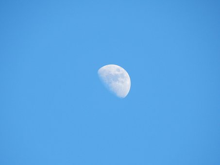 Luna, Día, Cielo, Azul, Media Luna