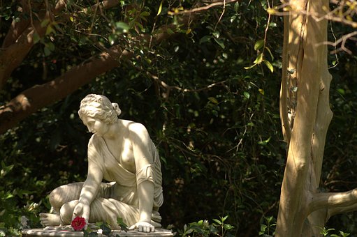 Statue, Vakre Blomster, Hage