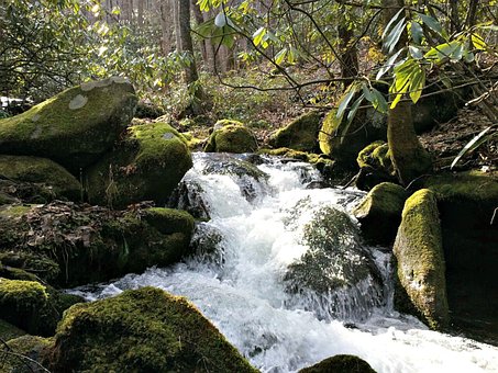 Rauchige Berge, Wasser, Stromschnellen