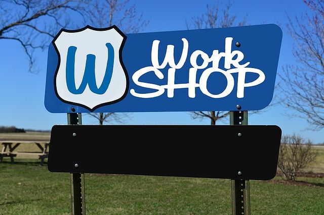 Straßenschild, Workshop, Seminar, Arbeit