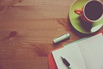 coffee, notebook, wooden
