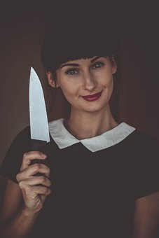 女性, ナイフ, モデル, 危険, キッチン, シャープ, 武器, キラー
