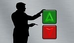 presentation, button, person