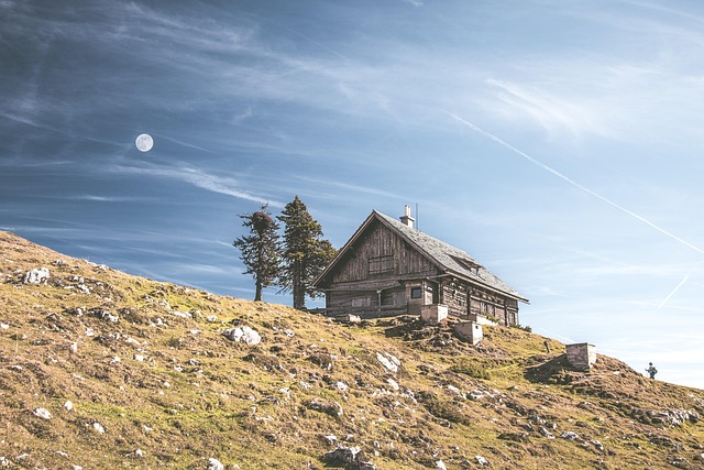 Montaña, Chalet, Cielo, Alpes