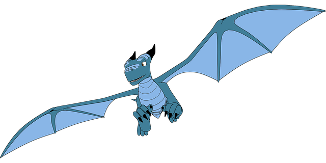 Free blue dragon flying illustration