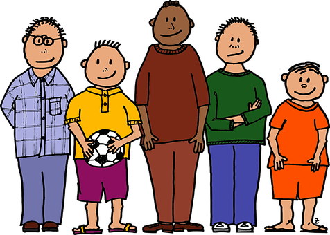 ボール, 色, 5若い男の子, 4種類のサイズ, 笑顔, サッカー ボール