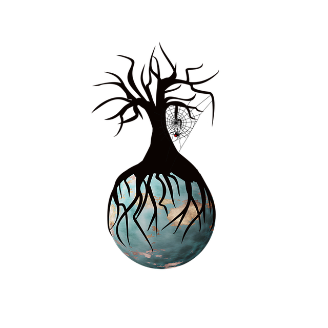 Free tree globe spider web illustration
