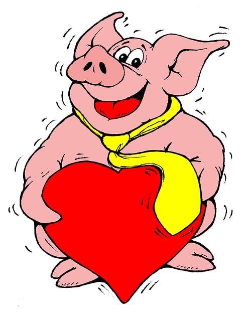Free pig heart lucky pig illustration