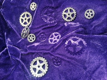 Steampunk, Lilla, Sølv, Gear, Præget