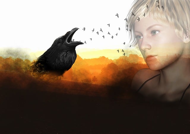 Free crow girl fantasy illustration