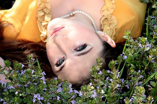 Chica, Ojos Azules, Seductor, Flores