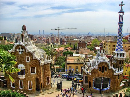 Ville, Vue, Parc, Parc Guell, Gaudi