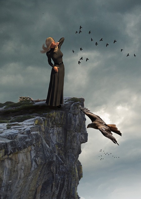 Free woman rock eagle illustration