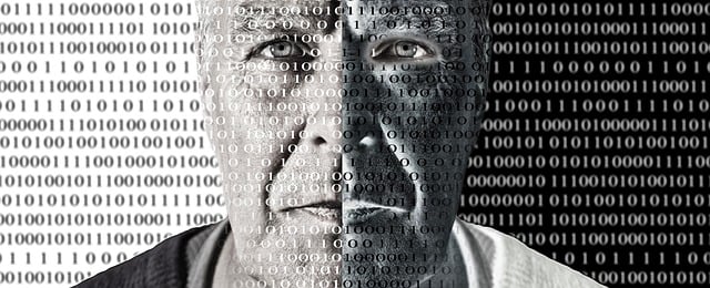 Binär, Code, Mann, Gesicht, Blick