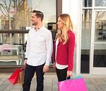 shopping, happy customers, young woman