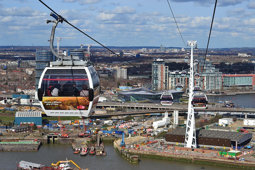 Télécabine, Londres, Vue, Sun, Printemps