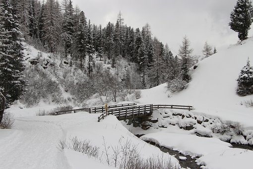 Sne, Bjerg, Flyde, Bro, Vinter, Alperne