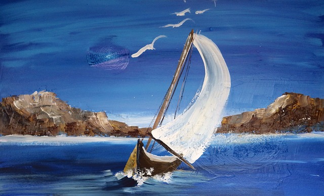 Free acrylic painting ship sea illustration