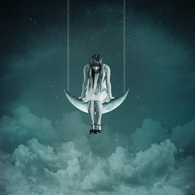 Free woman moon night illustration