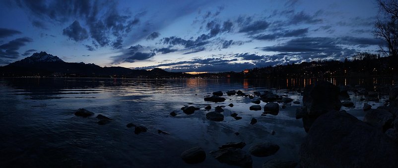 Lucerna, Víspera, Lago, Cielo, Nubes