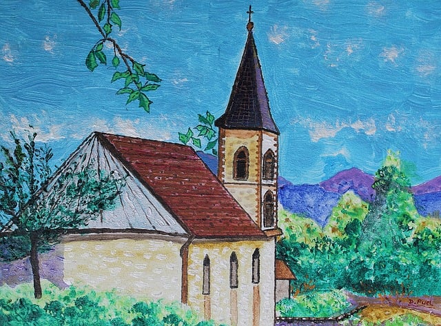 Free chapel mountains landscapes illustration