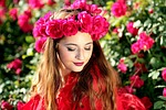 girl, roses, red