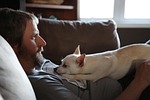 father, dog, chill