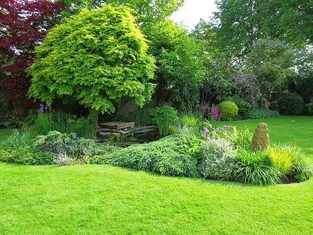 イングリッシュガーデン, イギリスのお風呂, ホテルの庭, 緑, 植物