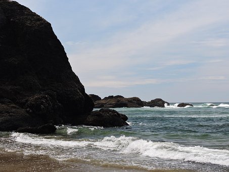 Kyst, Oregon Kyst, Ocean, Vand, Strand