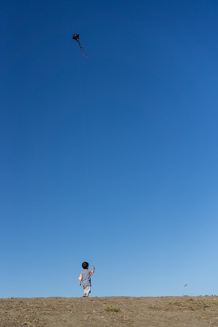 kite, nature, child, sky, wind, flying, summertime