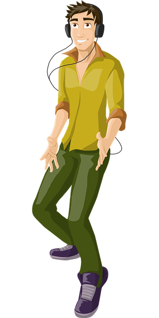 Free man dancing headphones vector