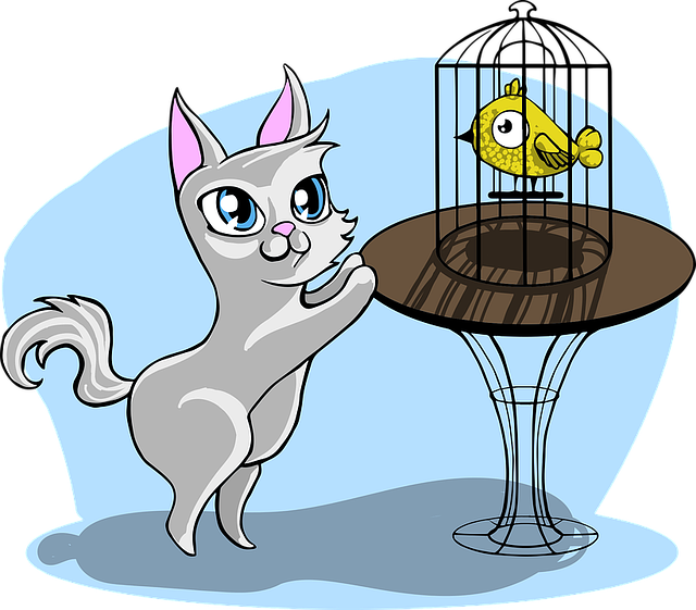 Free cat bird cage vector
