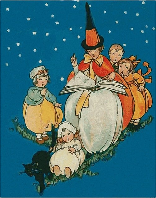 Free witch children black cat illustration