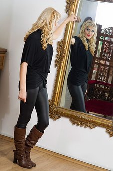 Mirror, Woman, Blonde, Reflection