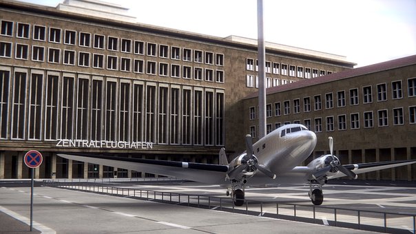Tempelhof, 3D, Letiště, Letadlo, Berlín