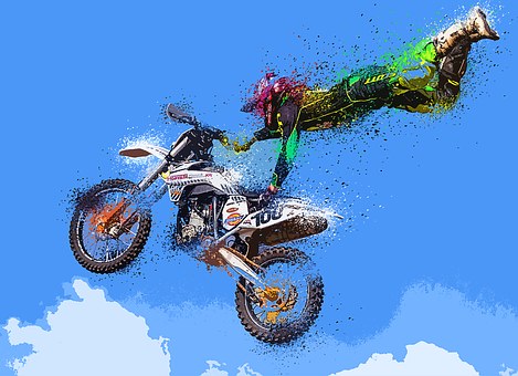 Motocykl, Částice, Exploze, Barvy, Nebe