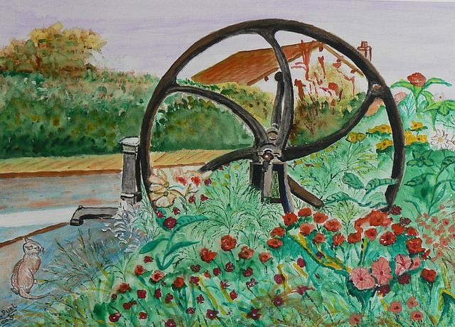 Free fountain wheel water pump illustration