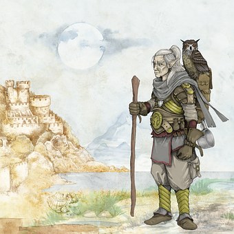 Fantasy, Fairytale, Elve, Old Man, Owl