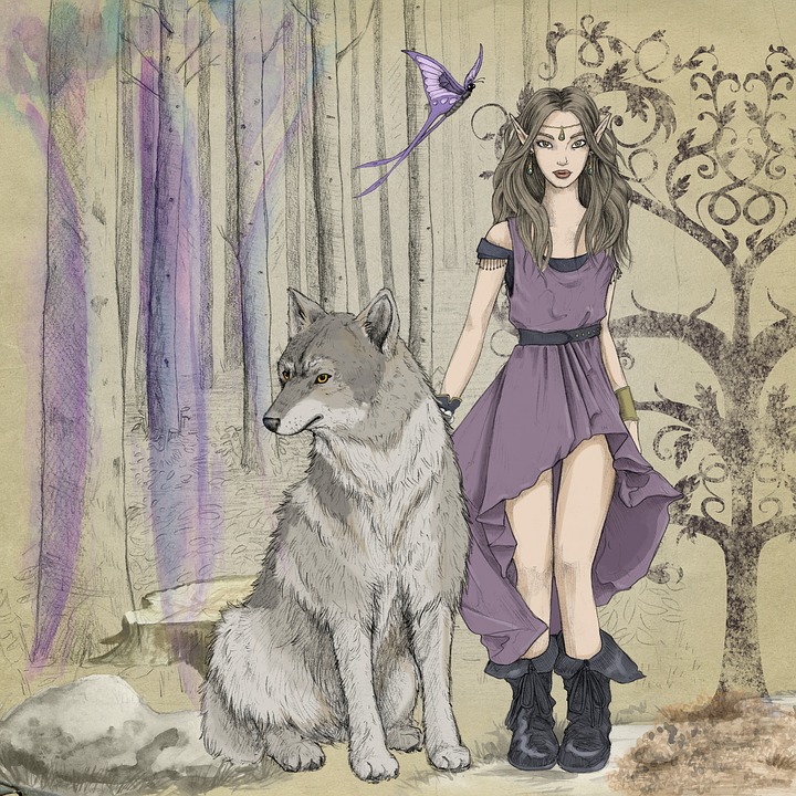 Fantasie, Fairytale, Elve, Meisje, Jurk, Bossen, Donker