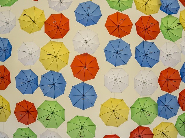 Regenschirme, Farben, Regenschirm, Blau