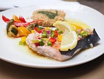 swordfish filet, swordfish, paprika vegetables
